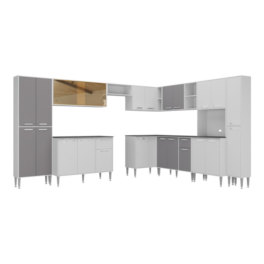Cozinha Modulada Completa com Armário e Balcão 10 Pçs Siena Multimóveis MP2242 Branca/Lacca Fumê