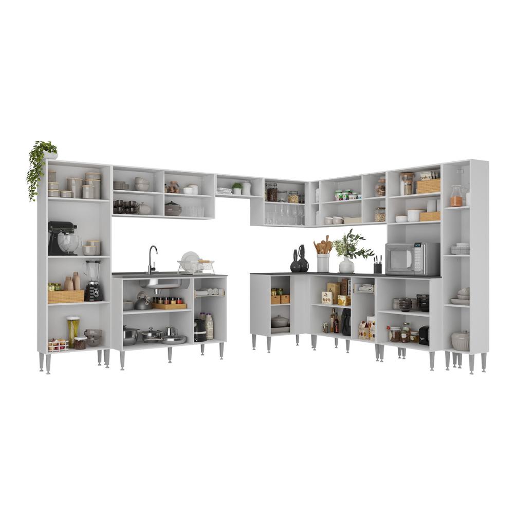 Cozinha Modulada Completa com Armário e Balcão 10 Pçs Siena Multimóveis MP2242 Branca/Preta