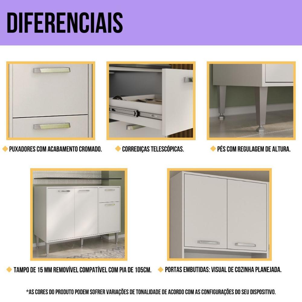 Cozinha Modulada Completa com Armário e Balcão 10 Pçs Siena Multimóveis MP2242 Branca/Preta