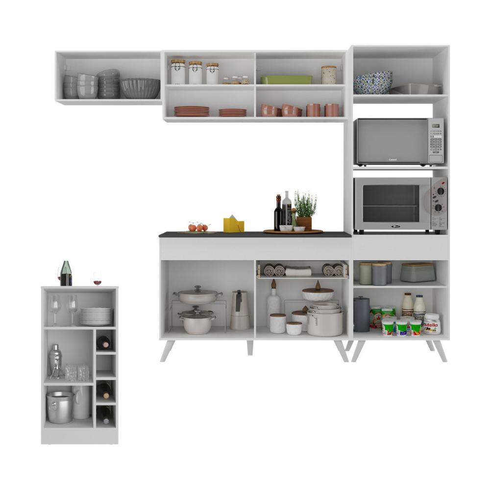 Cozinha Modulada com Bancada Americana Veneza Multimóveis MP2208 Branco