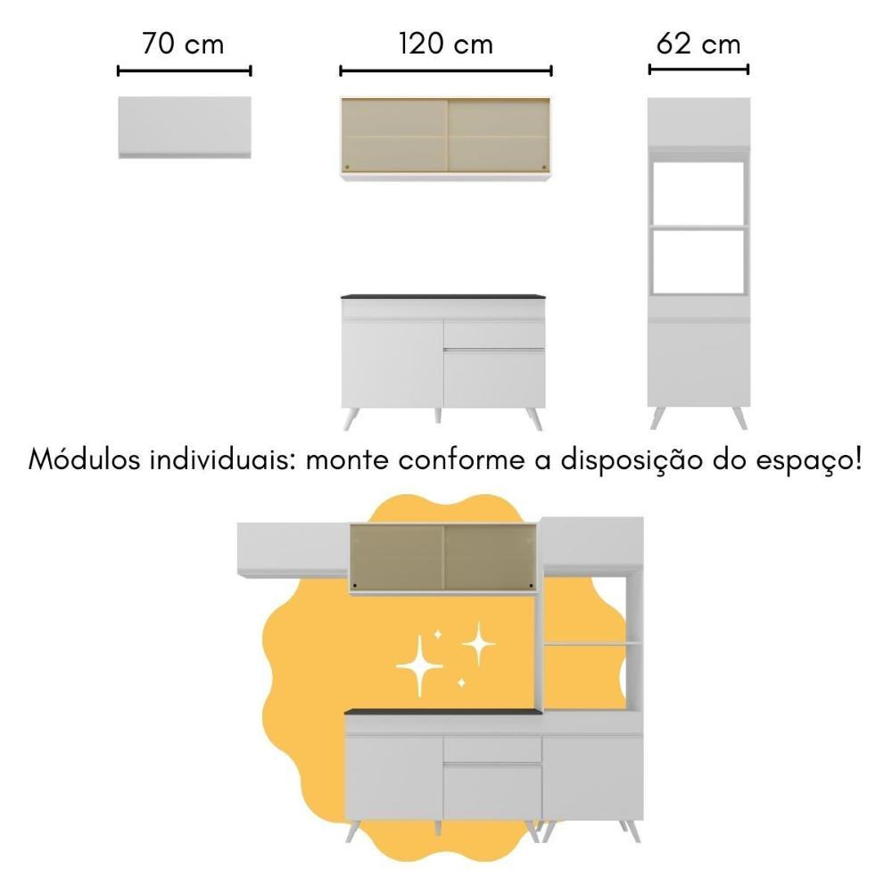 Cozinha Modulada com Bancada Americana Veneza Multimóveis MP2208 Branco