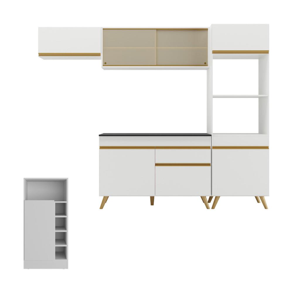 Cozinha Modulada com Bancada Americana Veneza Multimóveis MP2208 Branco/Dourado