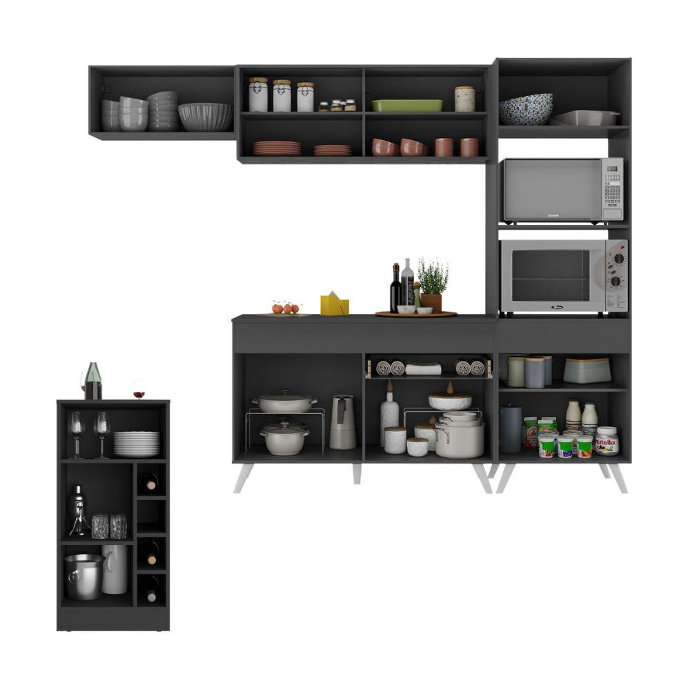 Cozinha Modulada com Bancada Americana Veneza Multimóveis MP2208 Preto/Branco