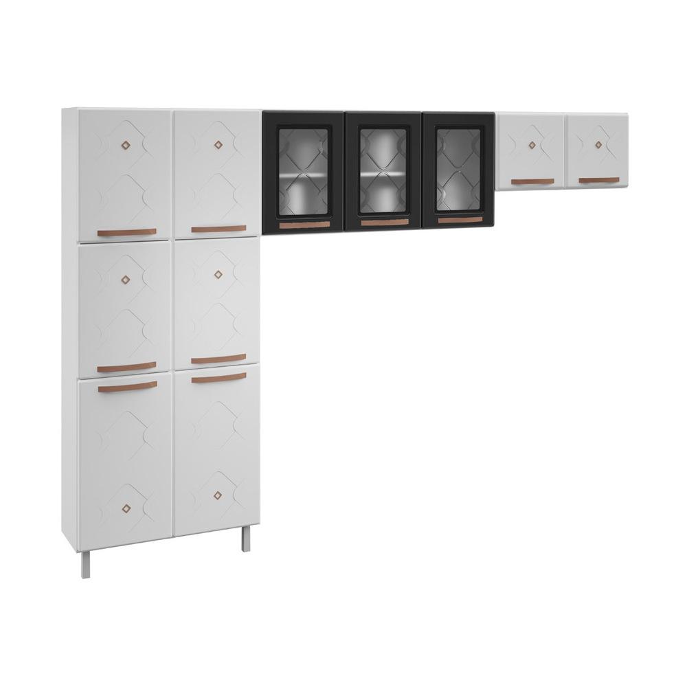 Cozinha de Aço Compacta 3 Peças Regina Multimóveis Glass CR6135 Branco/Preto