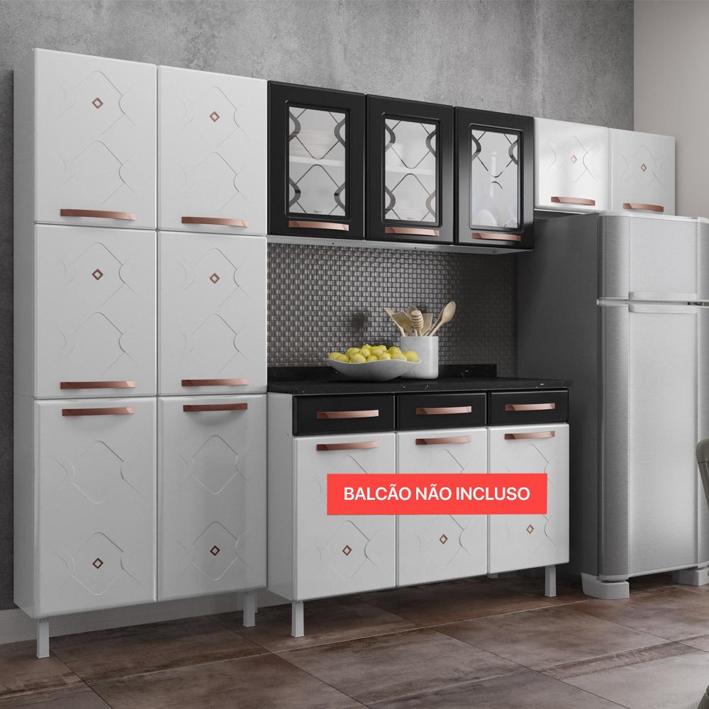 Cozinha de Aço Compacta 3 Peças Regina Multimóveis Glass CR6135 Branco/Preto