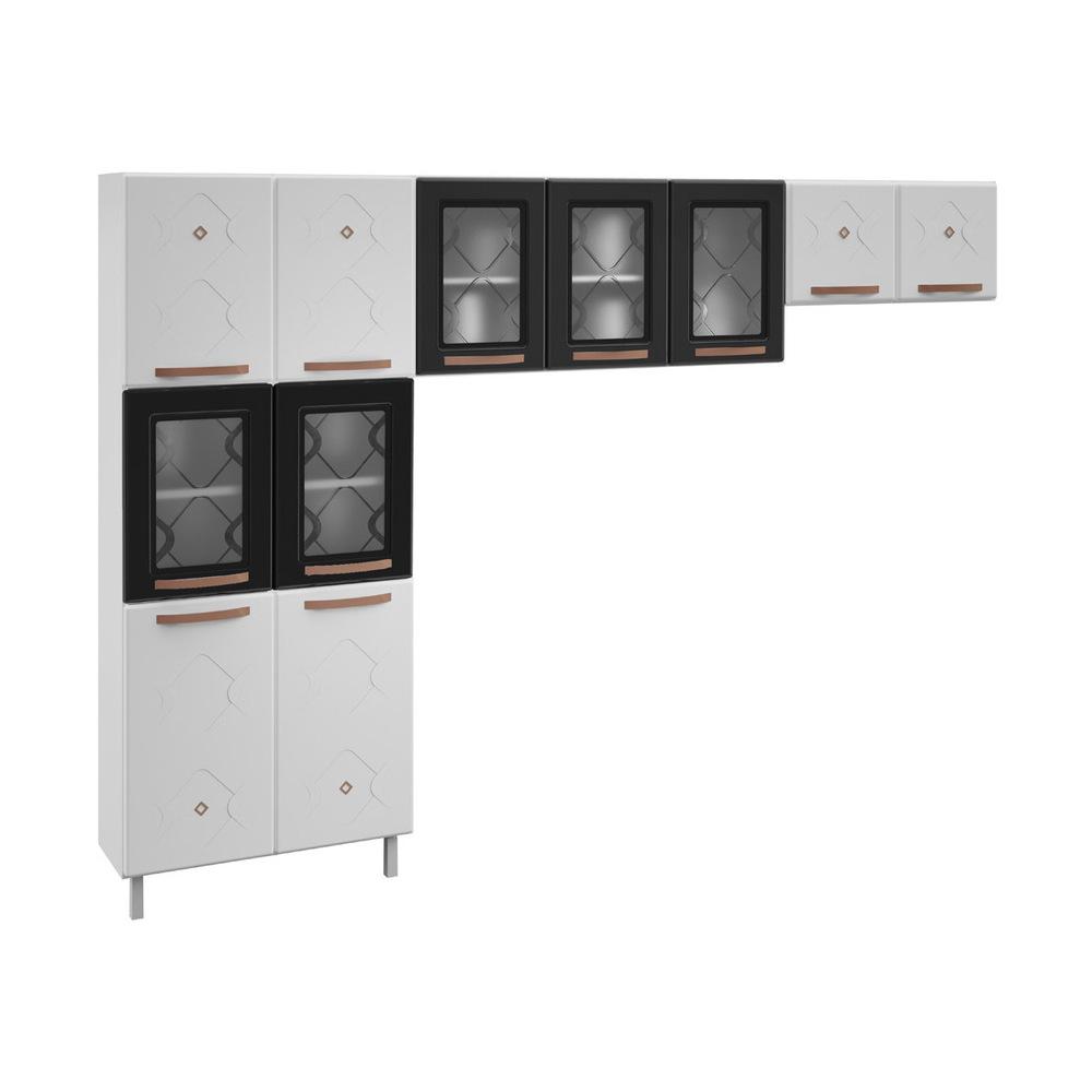 Cozinha de Aço Compacta 3 Peças Regina Multimóveis Glass CR6137 Branco/Preto