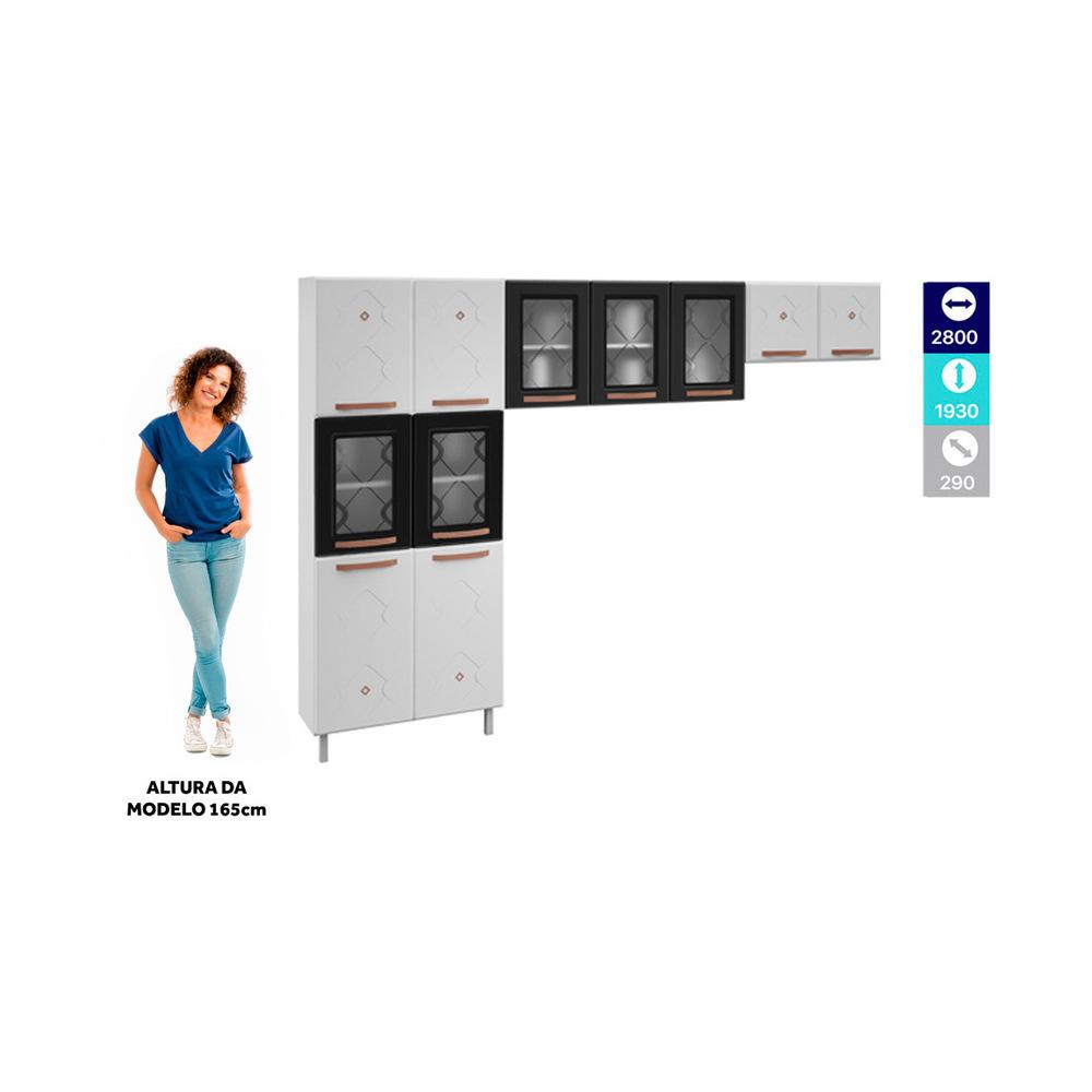 Cozinha de Aço Compacta 3 Peças Regina Multimóveis Glass CR6137 Branco/Preto