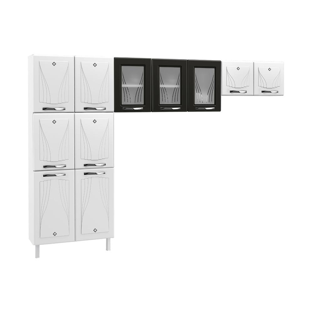 Cozinha de Aço Compacta Clara Multimóveis 3 Peças CR6153 Branco/Preto
