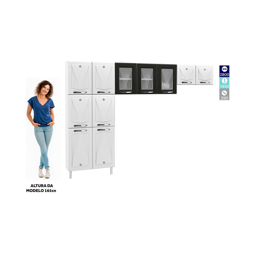 Cozinha de Aço Compacta Clara Multimóveis 3 Peças CR6153 Branco/Preto