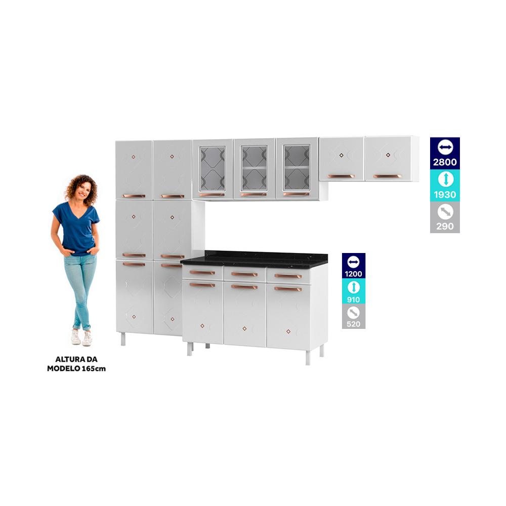 Cozinha de Aço Completa com Balcão Regina Multimóveis Glass CR6139 Branco