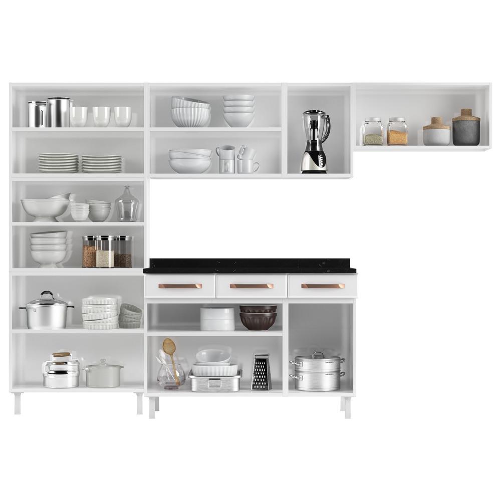 Cozinha de Aço Completa com Balcão Regina Multimóveis Glass CR6139 Branco