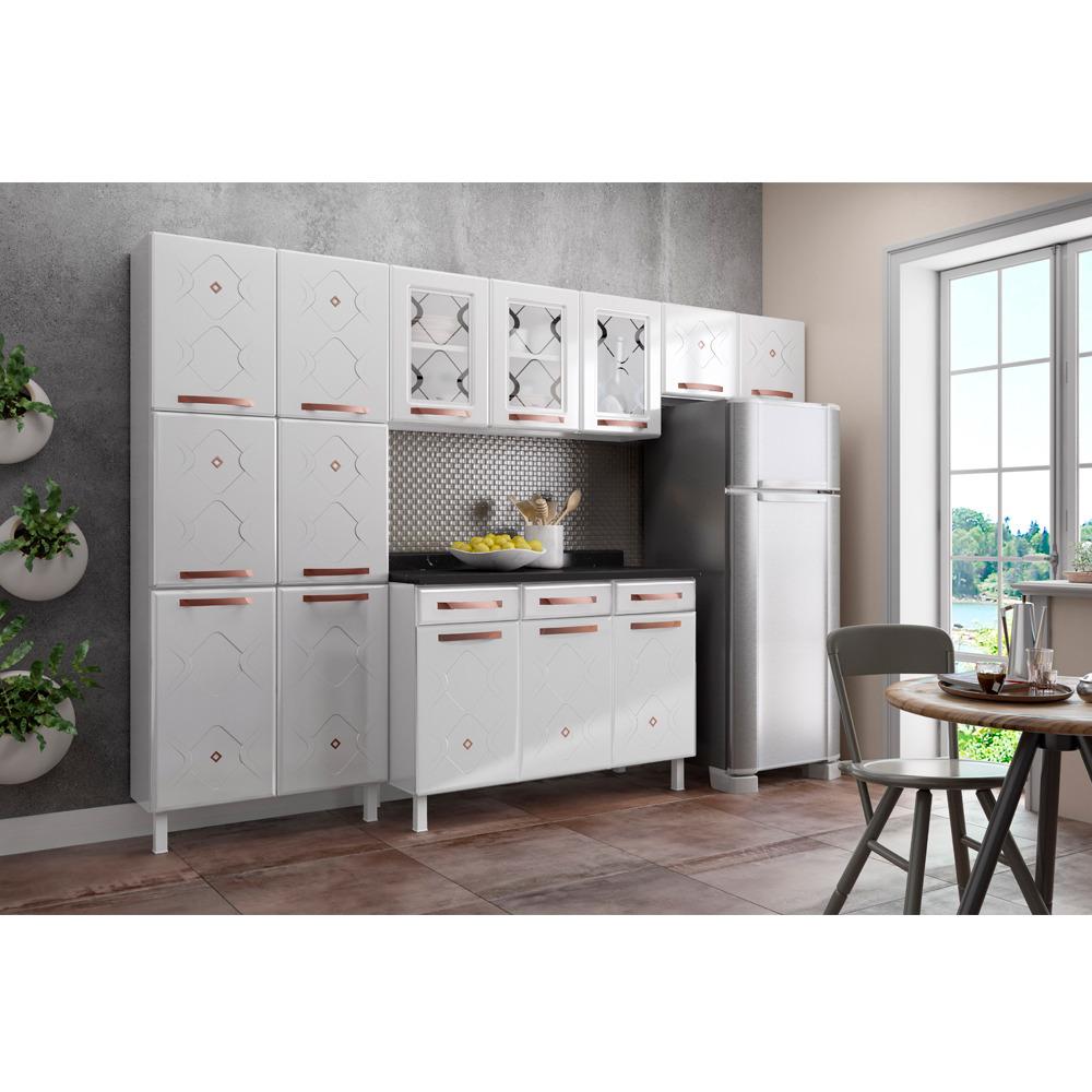 Cozinha de Aço Completa com Balcão Regina Multimóveis Glass CR6139 Branco