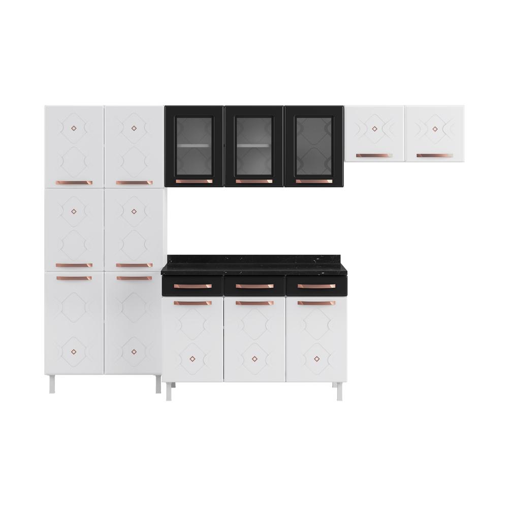 Cozinha de Aço Completa com Balcão Regina Multimóveis Glass CR6140 Branco/Preto
