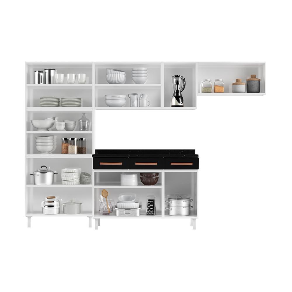Cozinha de Aço Completa com Balcão Regina Multimóveis Glass CR6140 Branco/Preto