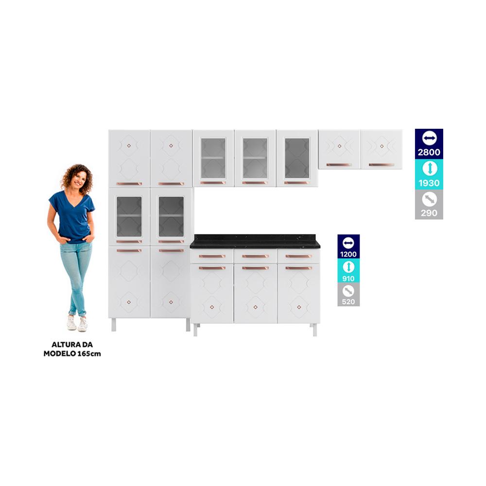 Cozinha de Aço Completa com Balcão Regina Multimóveis Glass CR6141 Branco