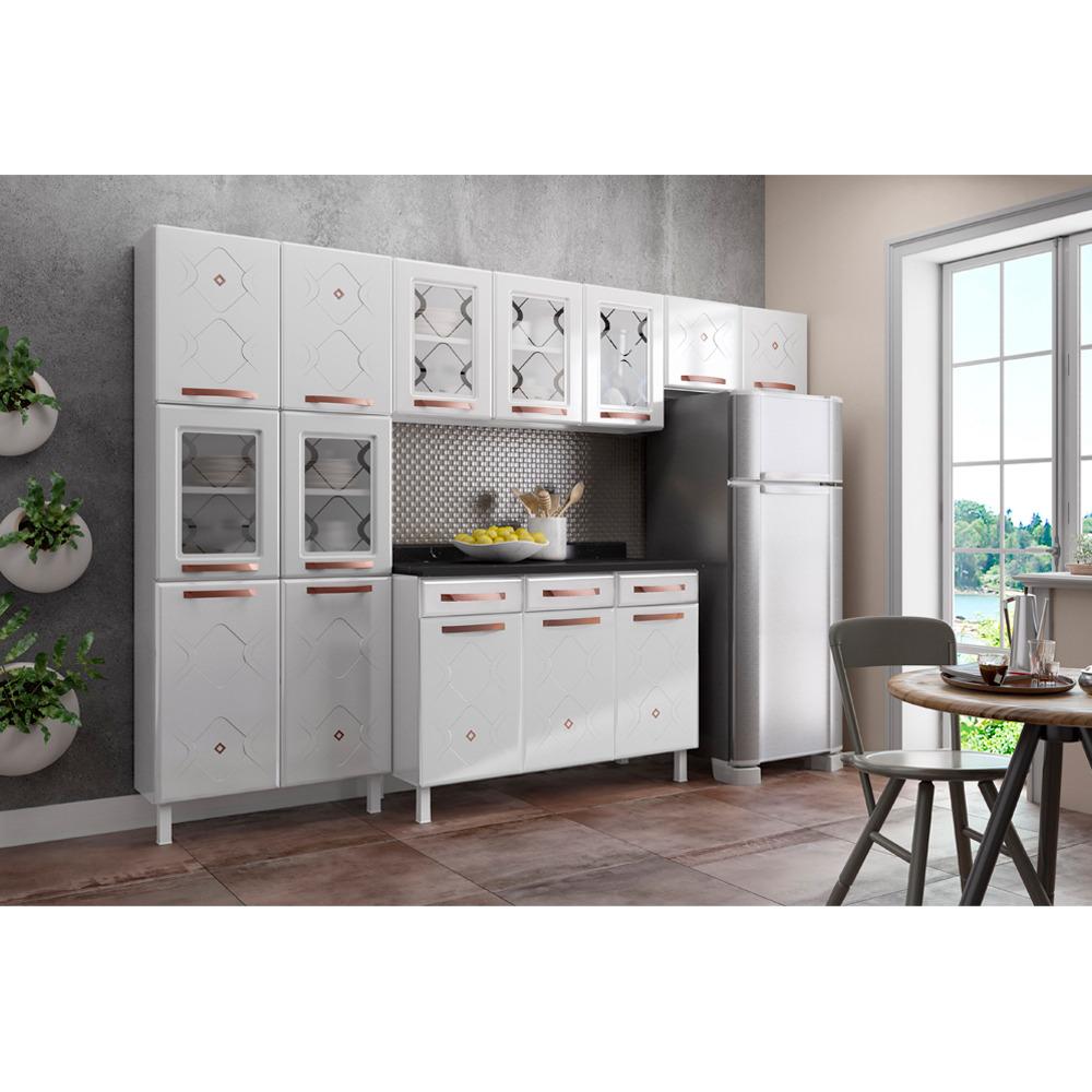 Cozinha de Aço Completa com Balcão Regina Multimóveis Glass CR6141 Branco