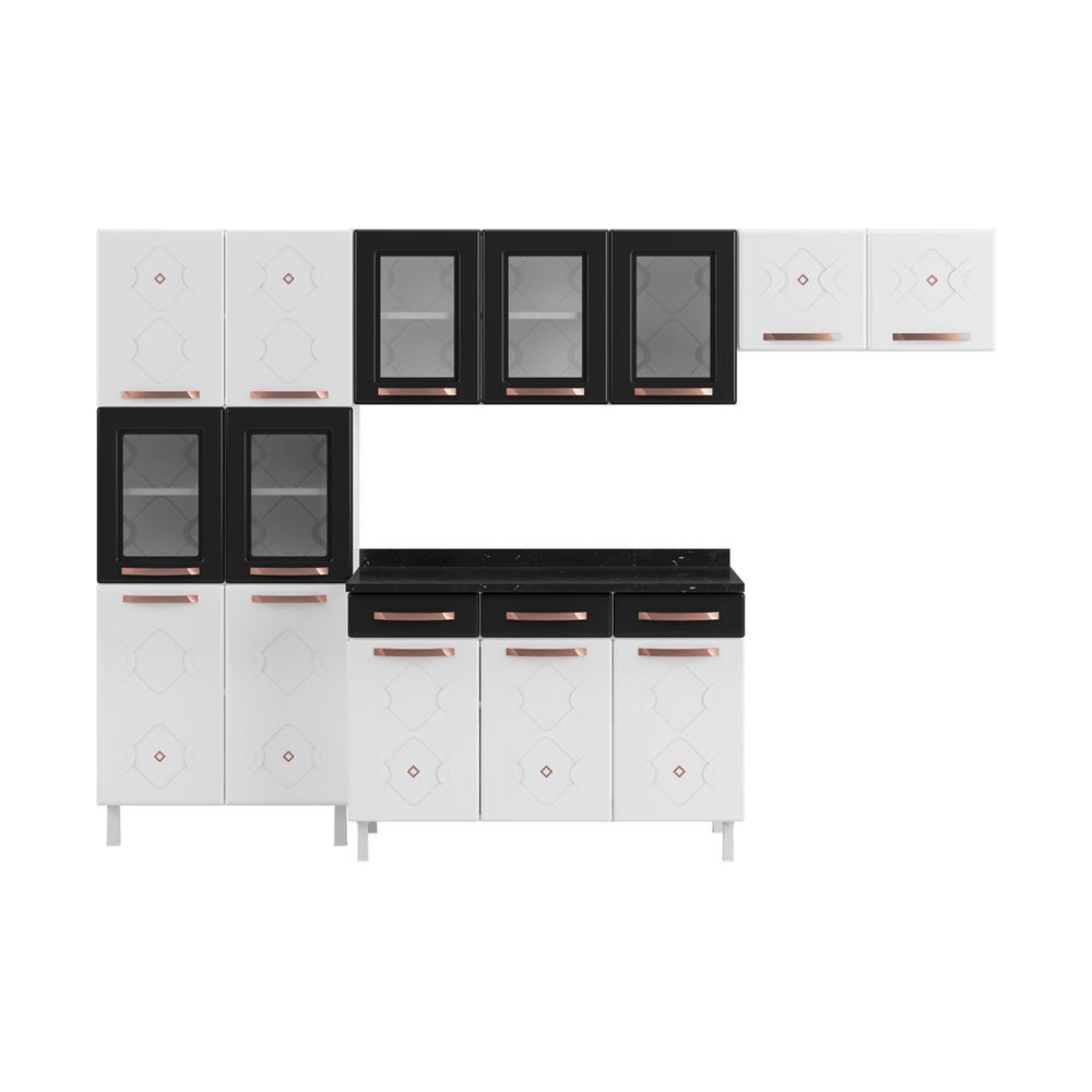 Cozinha de Aço Completa com Balcão Regina Multimóveis Glass CR6142 Branco/Preto