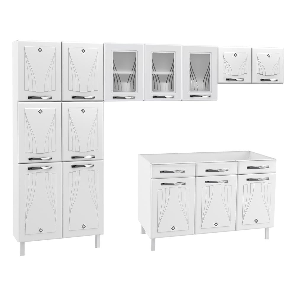 Cozinha de Aço Completa com Balcão para Pia Clara Multimóveis CR6154 Branco