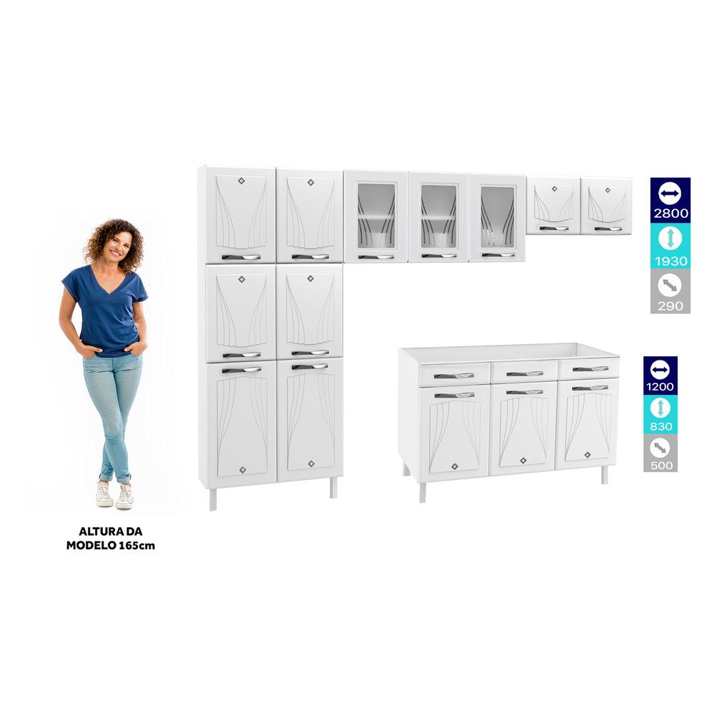 Cozinha de Aço Completa com Balcão para Pia Clara Multimóveis CR6154 Branco