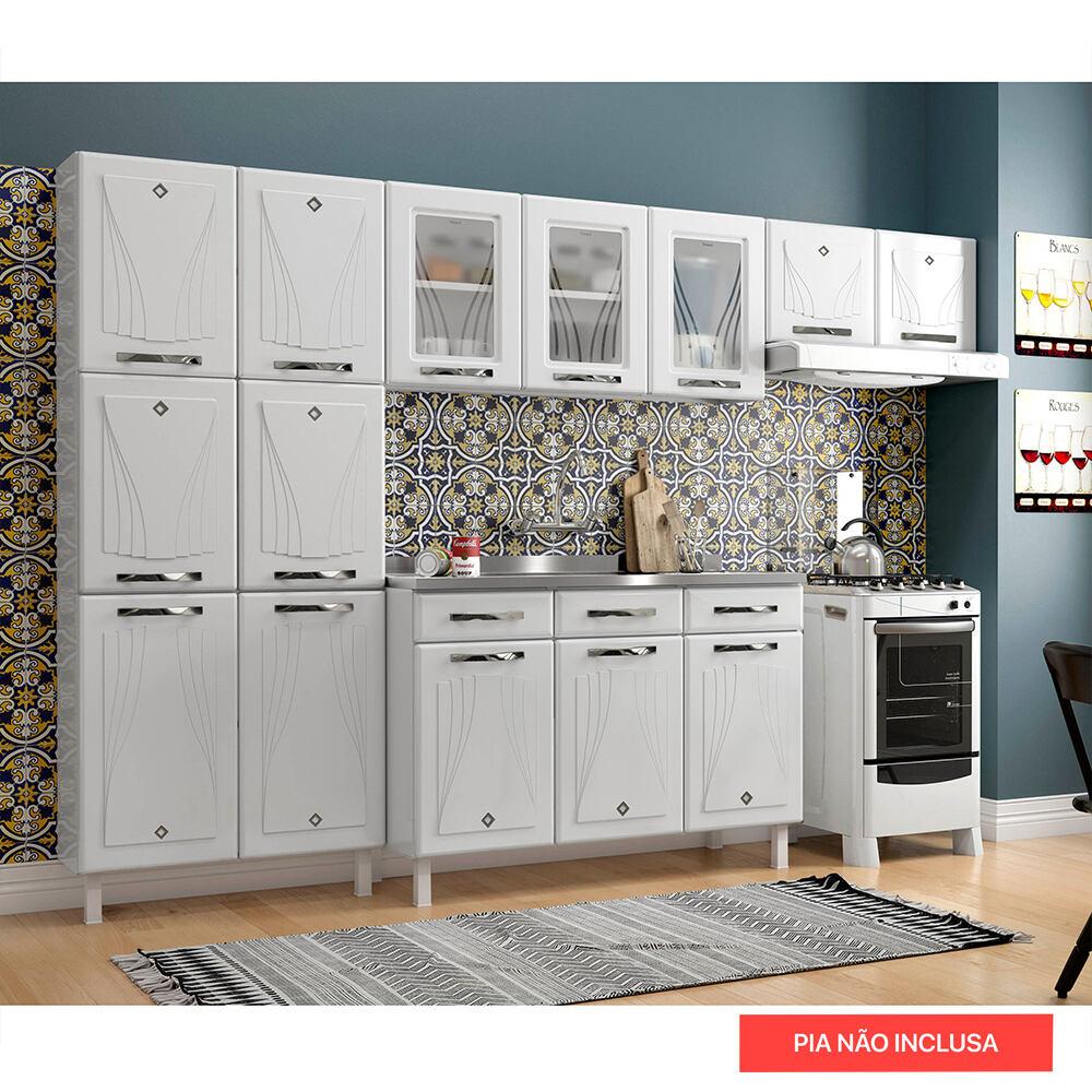 Cozinha de Aço Completa com Balcão para Pia Clara Multimóveis CR6154 Branco