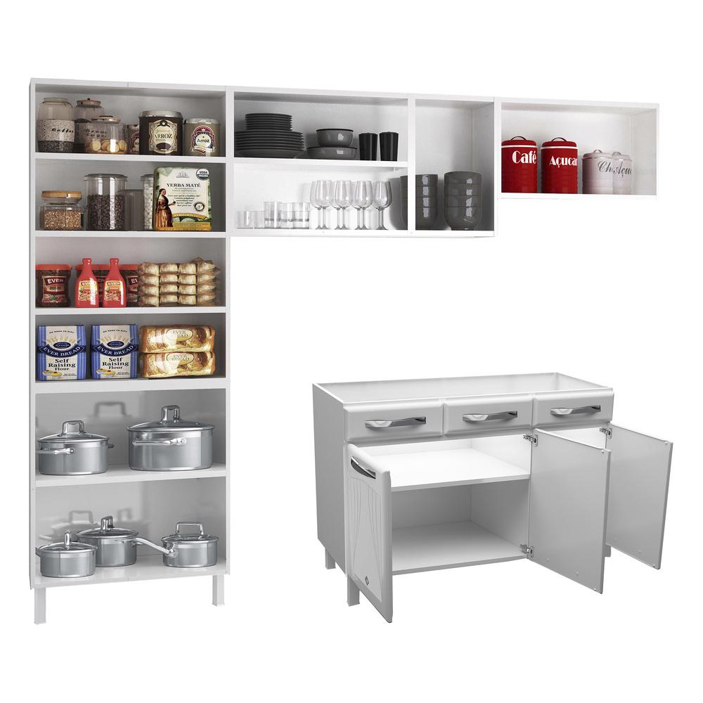 Cozinha de Aço Completa com Balcão para Pia Clara Multimóveis CR6154 Branco
