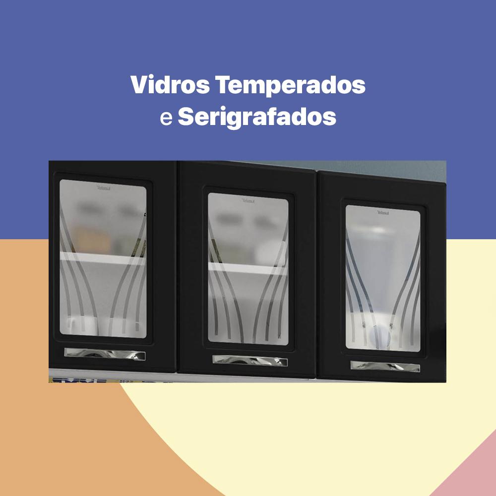 Cozinha de Aço Completa com Balcão para Pia Clara Multimóveis CR6155 Branco/Preto