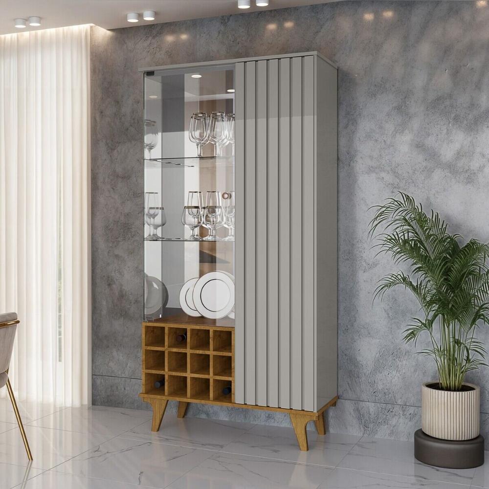Cristaleira com Vidros 2 Portas e Adega 90,5cm Multimóveis CR50107 Off White/Naturalle