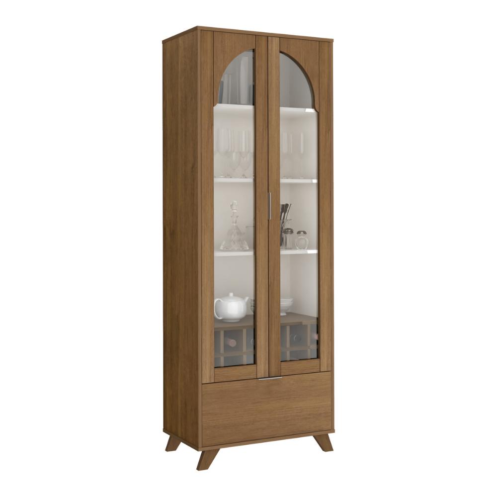 Cristaleira com Vidros 3 Portas e Adega 70cm Multimóveis CR50130 Cinamomo/Off White