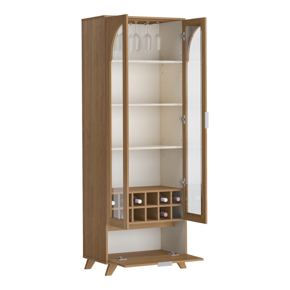 Cristaleira com Vidros 3 Portas e Adega 70cm Multimóveis CR50130 Cinamomo/Off White