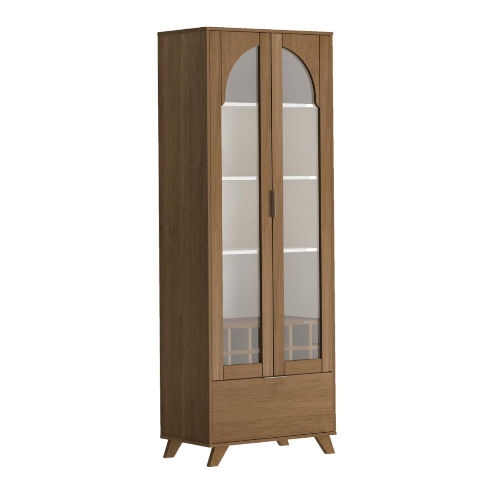 Cristaleira com Vidros 3 Portas e Adega 70cm Multimóveis CR50130 Cinamomo/Off White