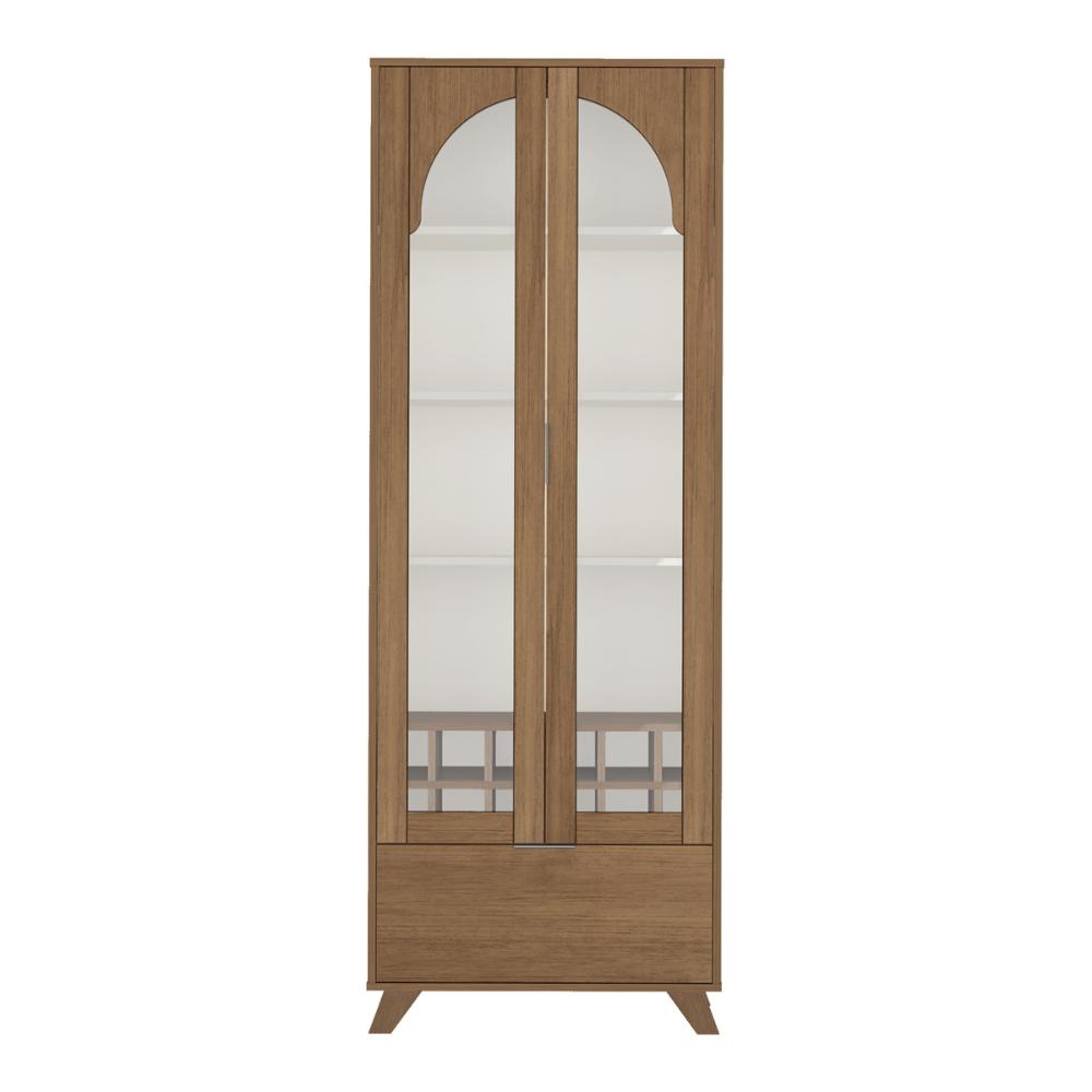 Cristaleira com Vidros 3 Portas e Adega 70cm Multimóveis CR50130 Cinamomo/Off White