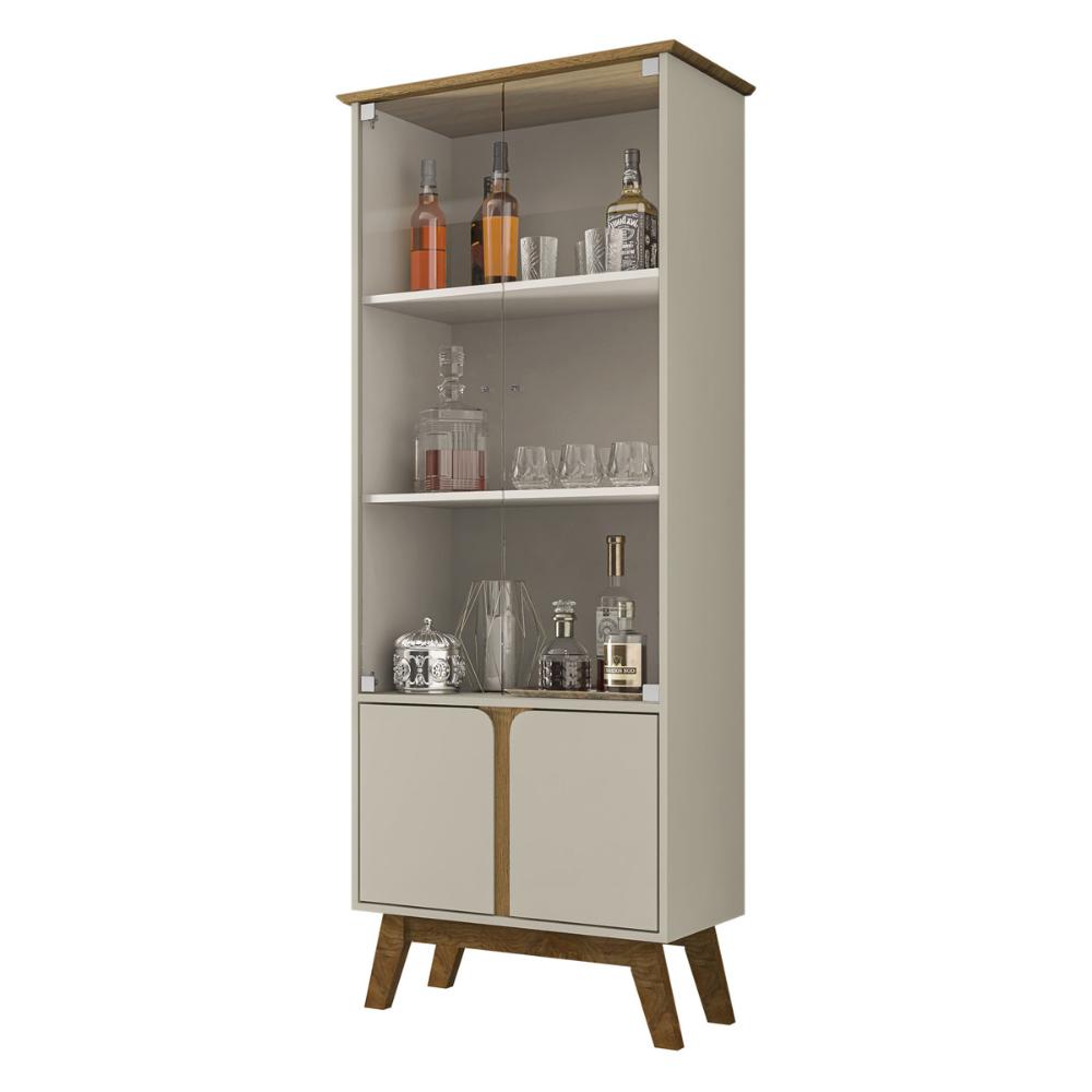 Cristaleira com Vidros e 4 Portas Retrô 70cm Multimóveis CR50109 Off White/Cinamomo