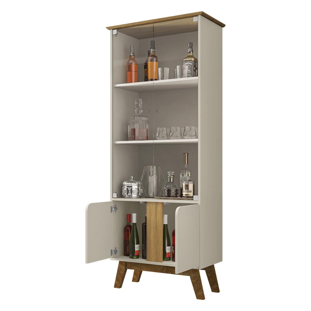 Cristaleira com Vidros e 4 Portas Retrô 70cm Multimóveis CR50109 Off White/Cinamomo