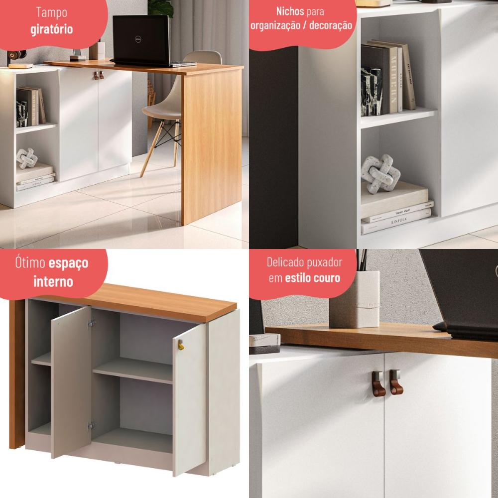 Escrivaninha Articulável com Armário 2 Portas Multimóveis CR25284 Branco/Freijó