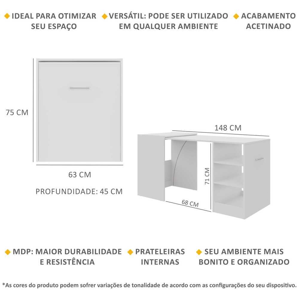 Escrivaninha Mesa Dobrável Ibiza Multimóveis V6000 Branca
