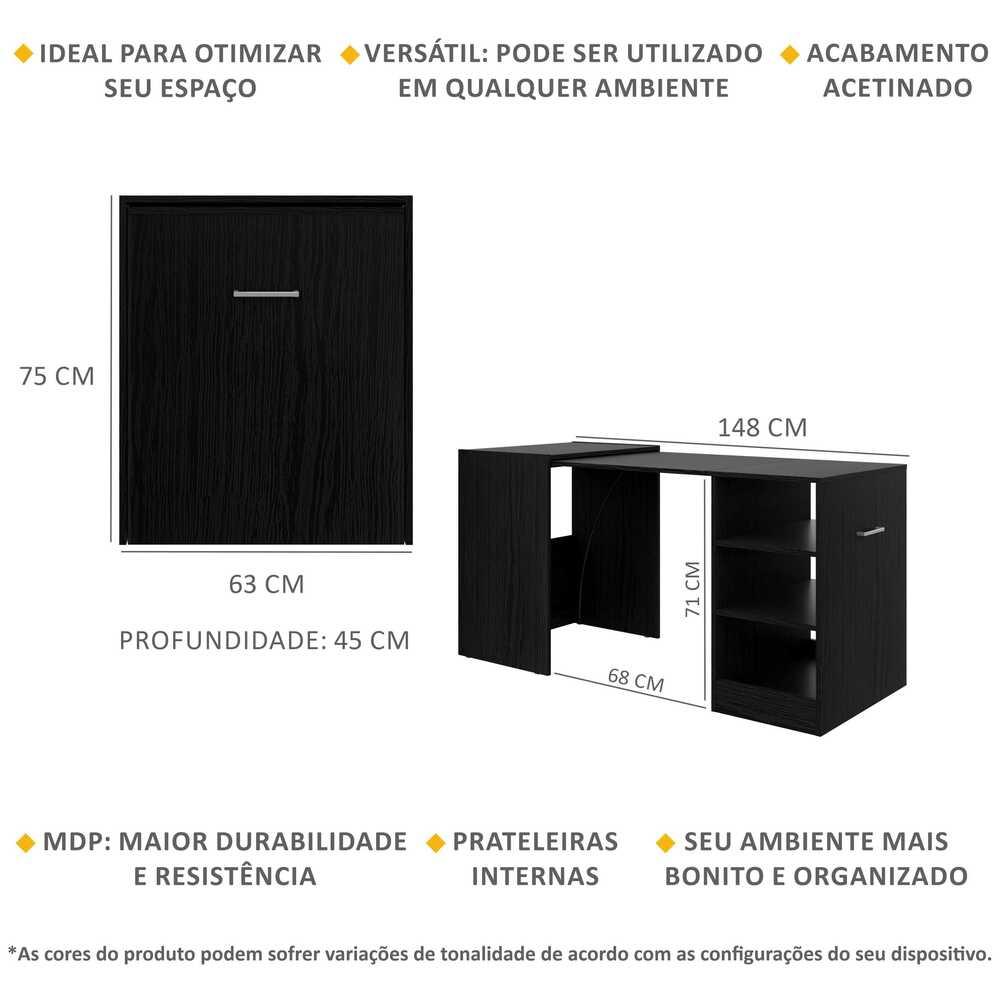 Escrivaninha Mesa Dobrável Ibiza Multimóveis V6000 Preta