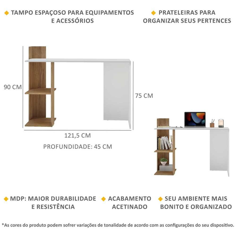 Escrivaninha Mesa para Computador Dubai Multimóveis Branca/Rustic