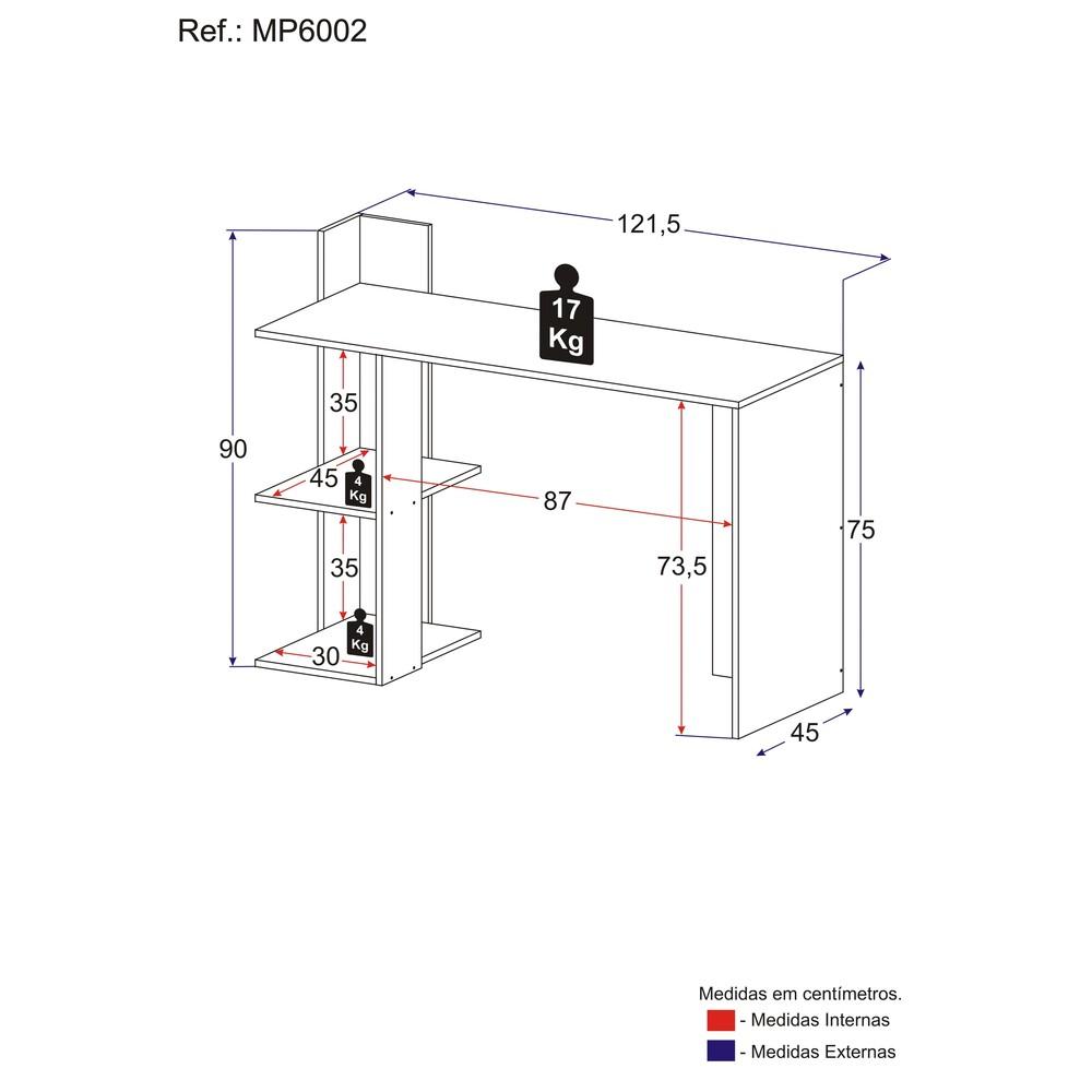 Escrivaninha Mesa para Computador Dubai Multimóveis Branca/Rustic