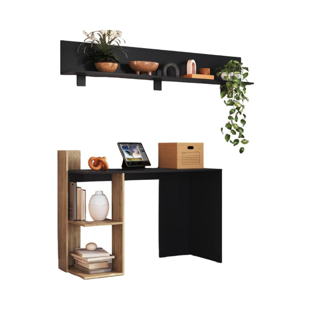 Escrivaninha com Prateleira Decorativa Multimóveis MP6027 Preto/Madeirado