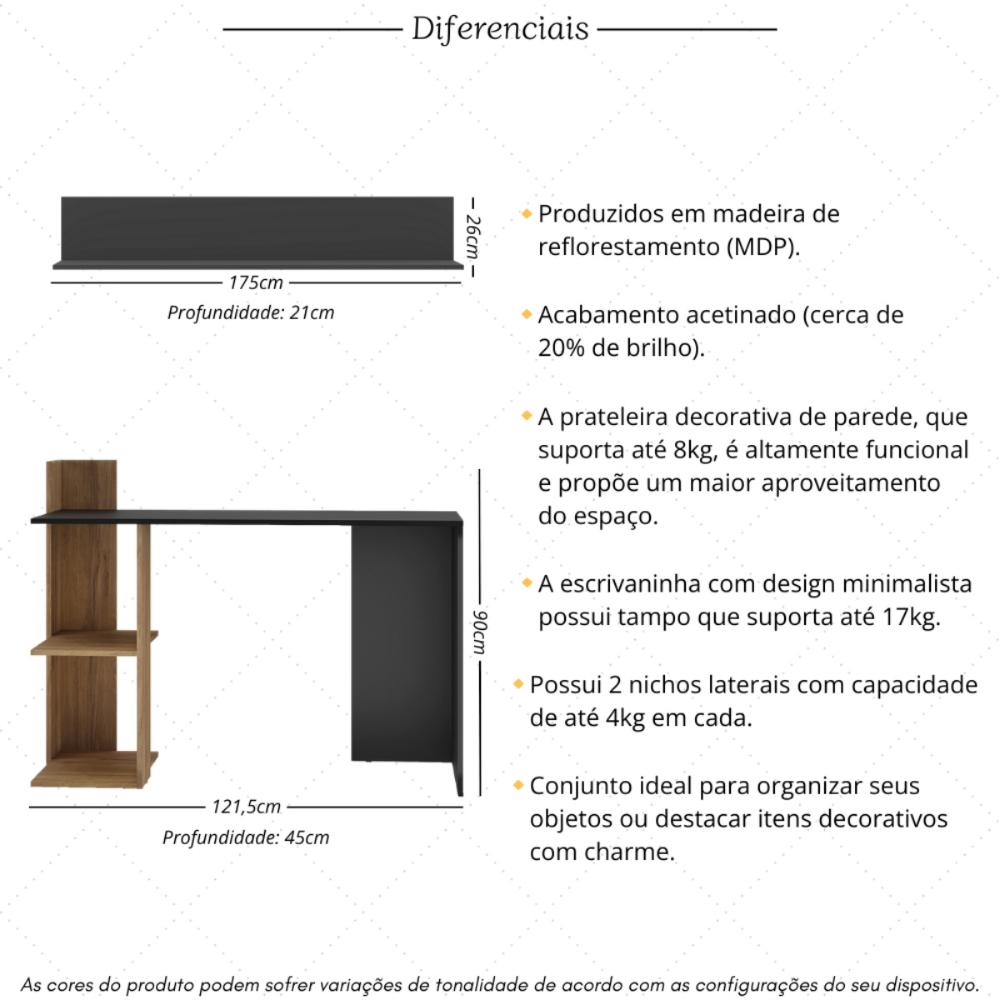 Escrivaninha com Prateleira Decorativa Multimóveis MP6027 Preto/Madeirado
