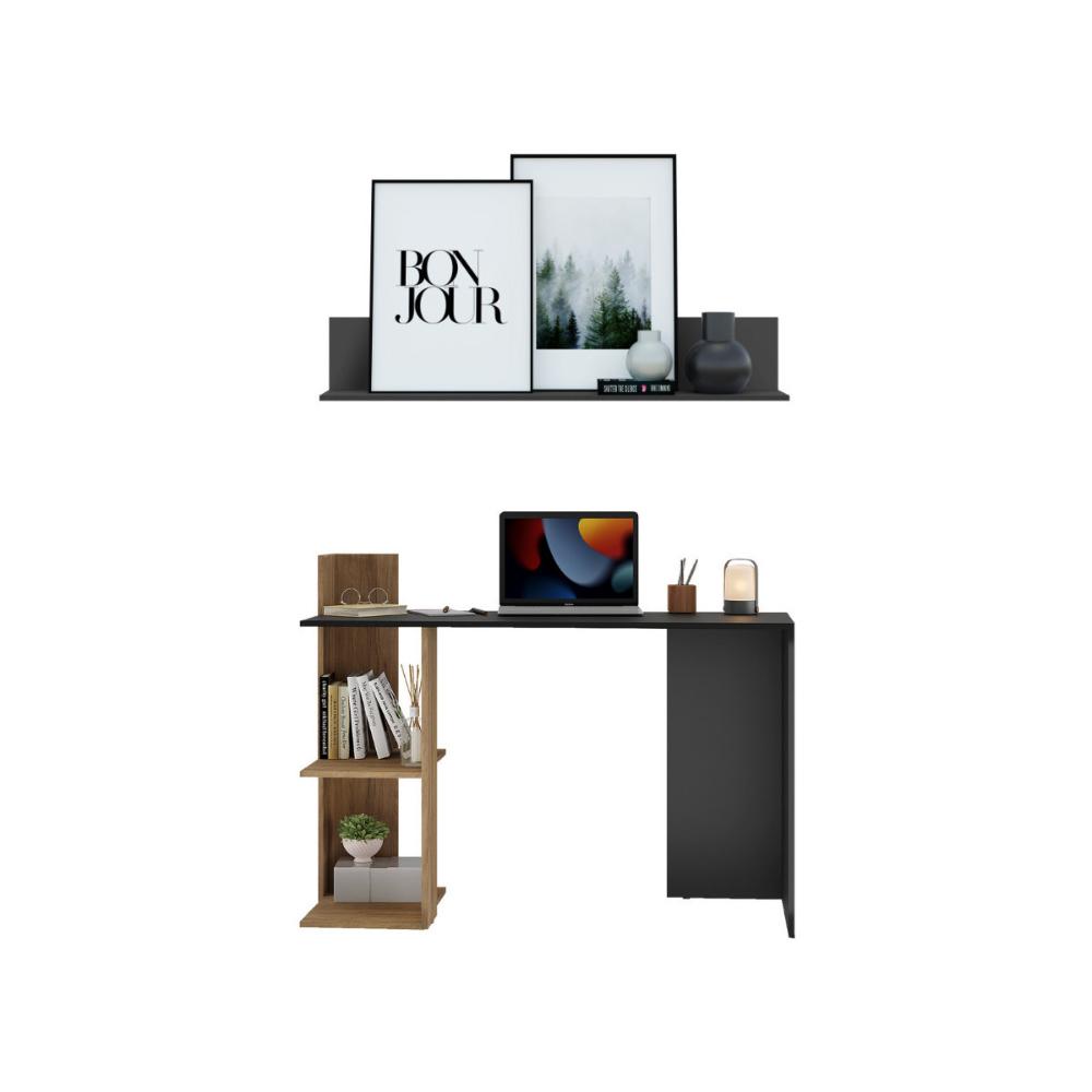Escrivaninha com Prateleira Decorativa Multimóveis MP6027 Preto/Madeirado