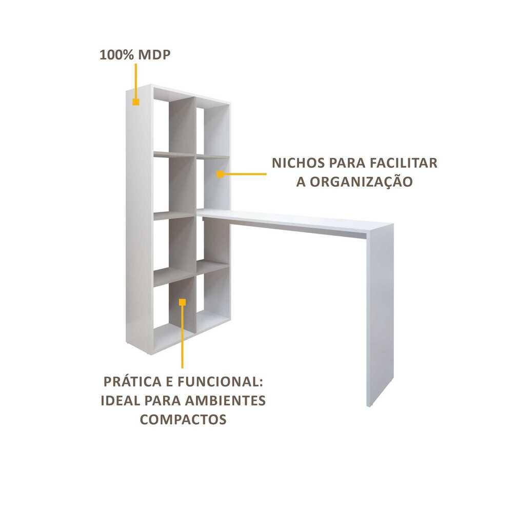 Escrivaninha/Mesa Office com Estante Lateral Multimóveis FG2561 Branca/Lacca Fumê