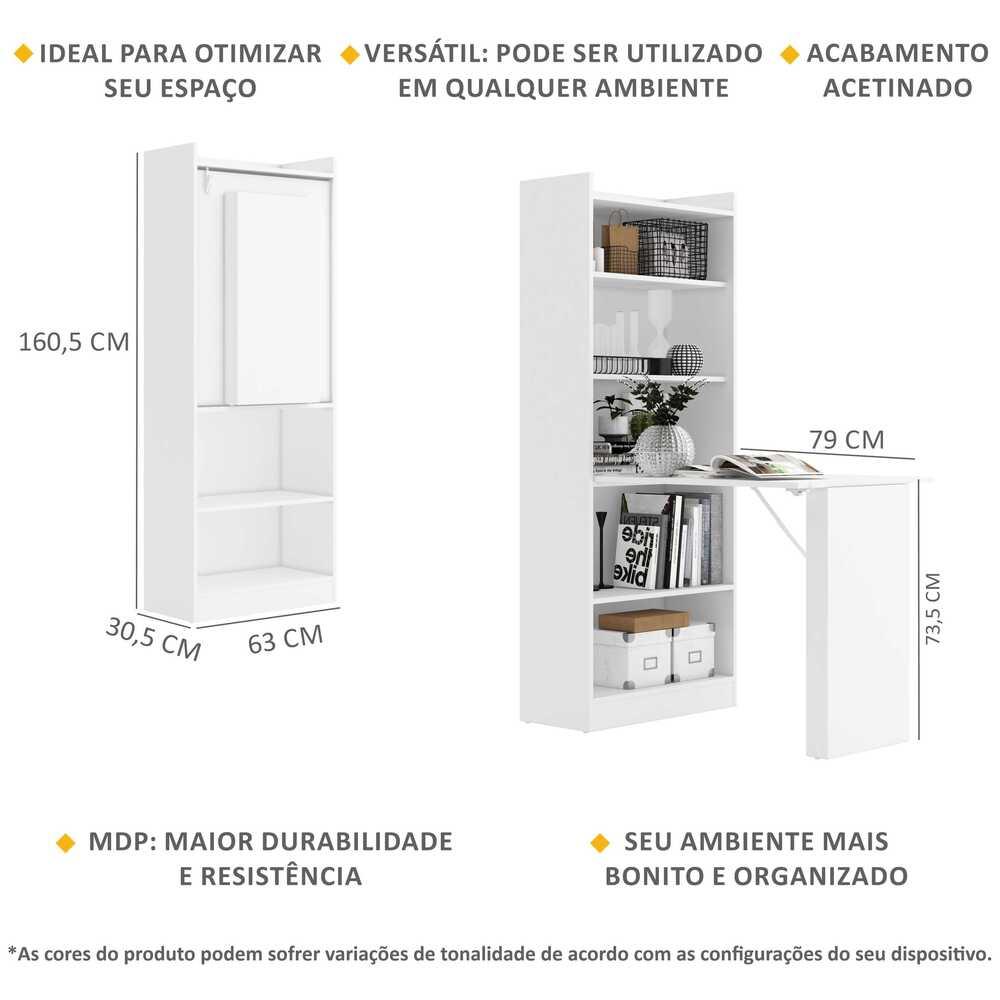 Escrivaninha/Mesa Retrátil com Armário Multimóveis FG2993 Branca
