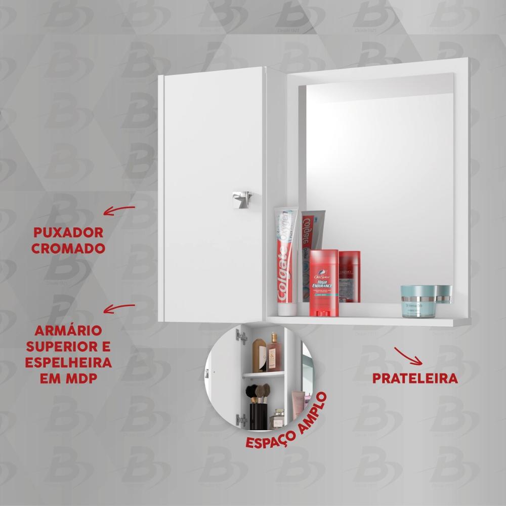 Espelheira para Banheiro com 1 Porta 57,2cm Multimóveis CR10127 Branco