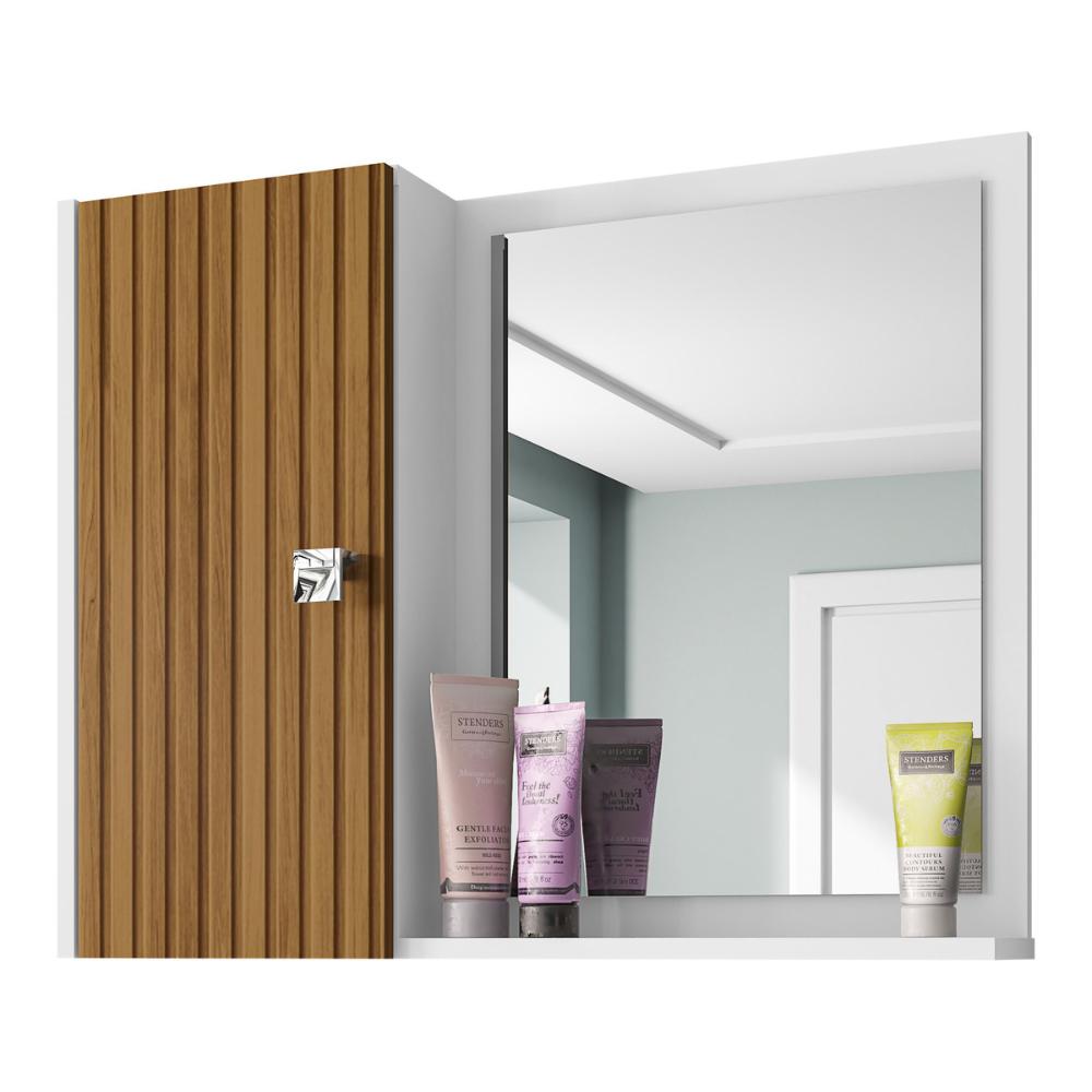 Espelheira para Banheiro com 1 Porta 57,2cm Multimóveis CR10127 Branco/Ripado