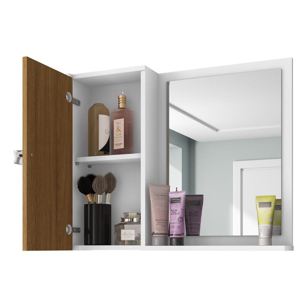 Espelheira para Banheiro com 1 Porta 57,2cm Multimóveis CR10127 Branco/Ripado