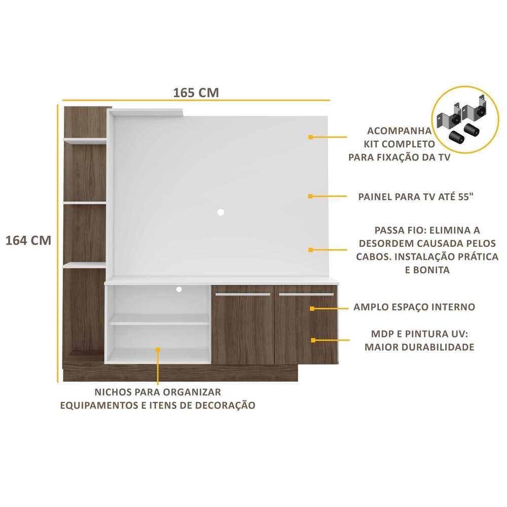 Estante Home Theater com Suporte P/TV até 55'' Denver Multimóveis Branco/Madeirado