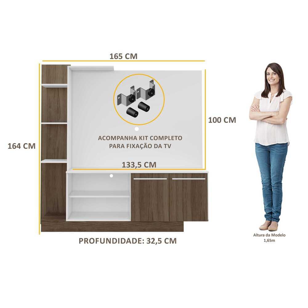 Estante Home Theater com Suporte P/TV até 55'' Denver Multimóveis Branco/Madeirado