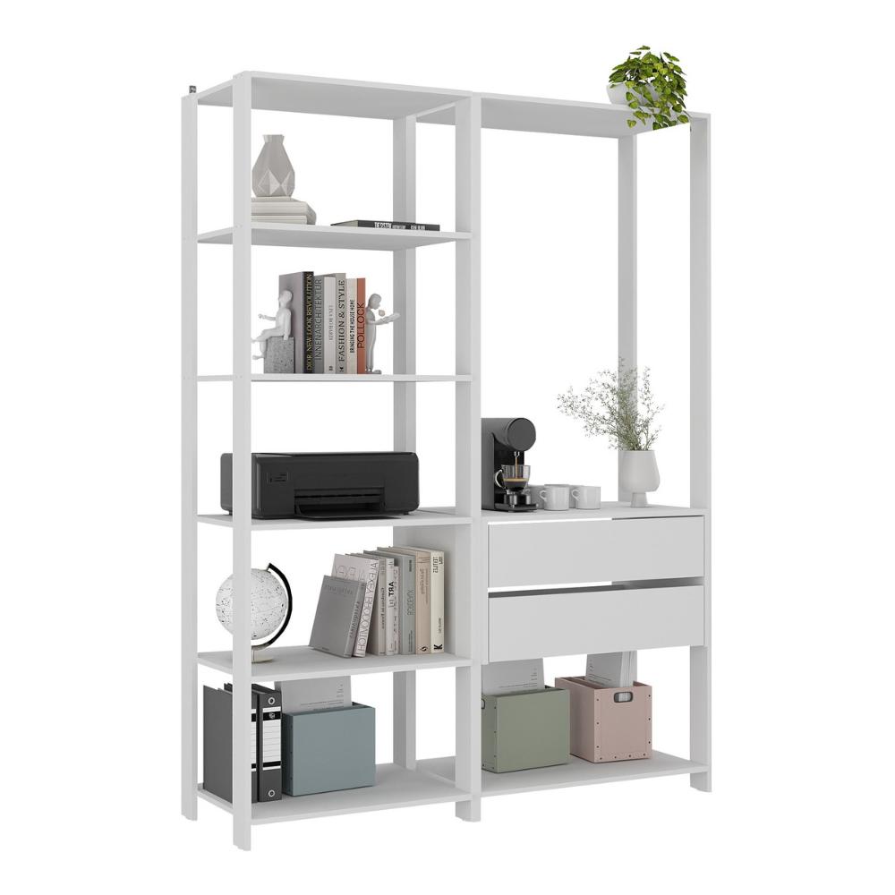 Estante Livreiro Modular 135cm 2 Peças com 2 Gavetas Multimóveis MP6029 Branco