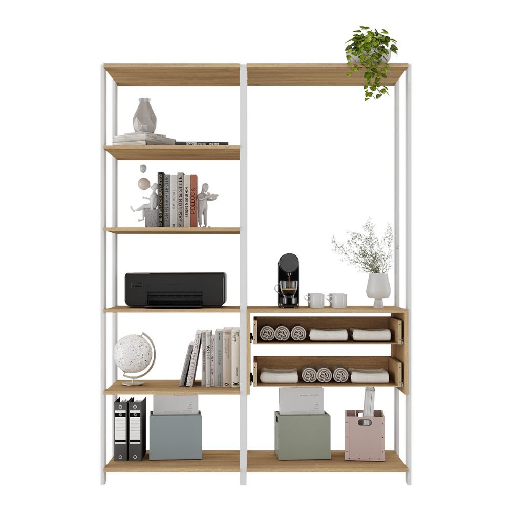 Estante Livreiro Modular 135cm 2 Peças com 2 Gavetas Multimóveis MP6029 Branco/Madeirado